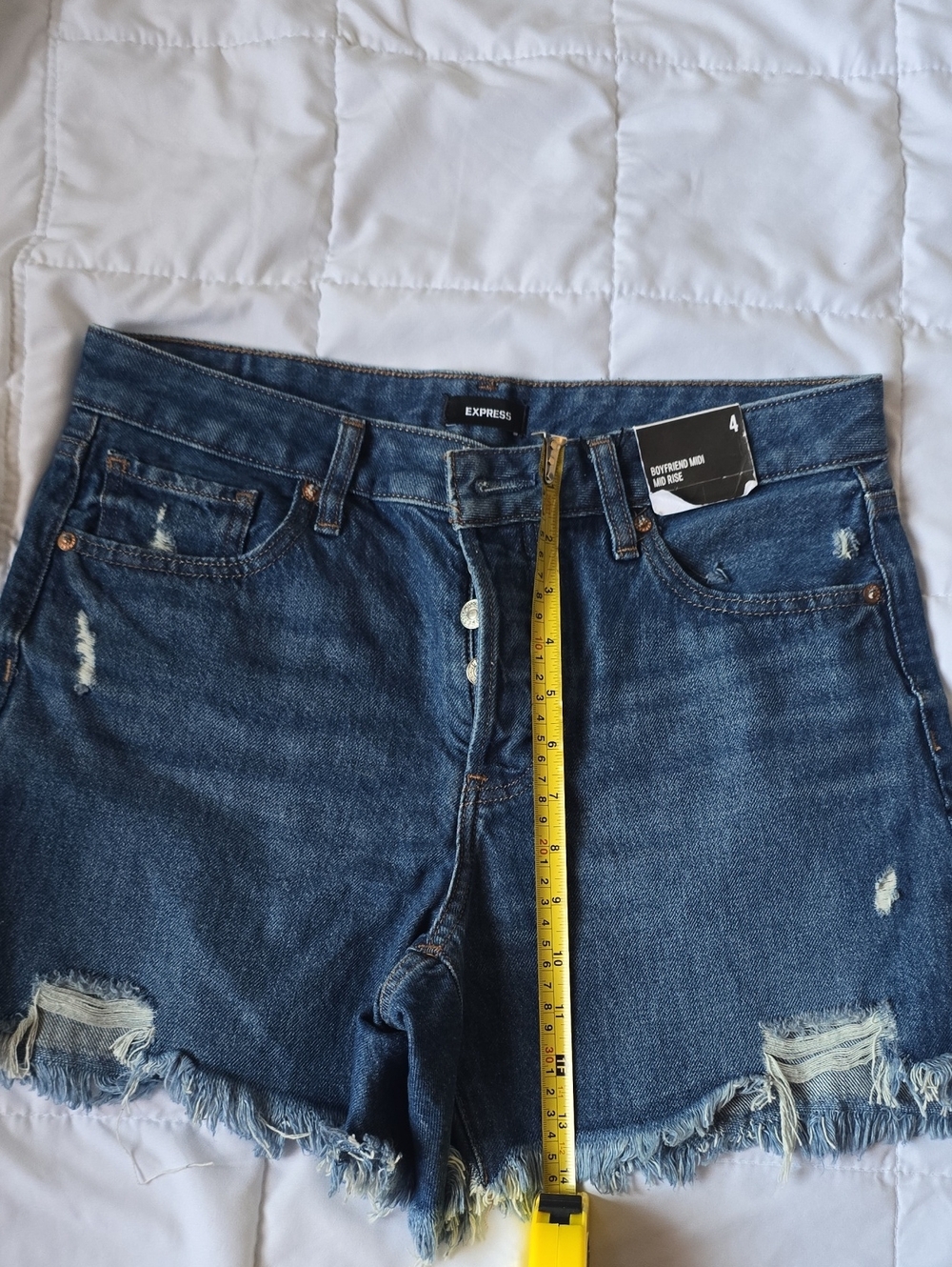 Express Distressed Boyfriend Denim Shorts in Dark Blue